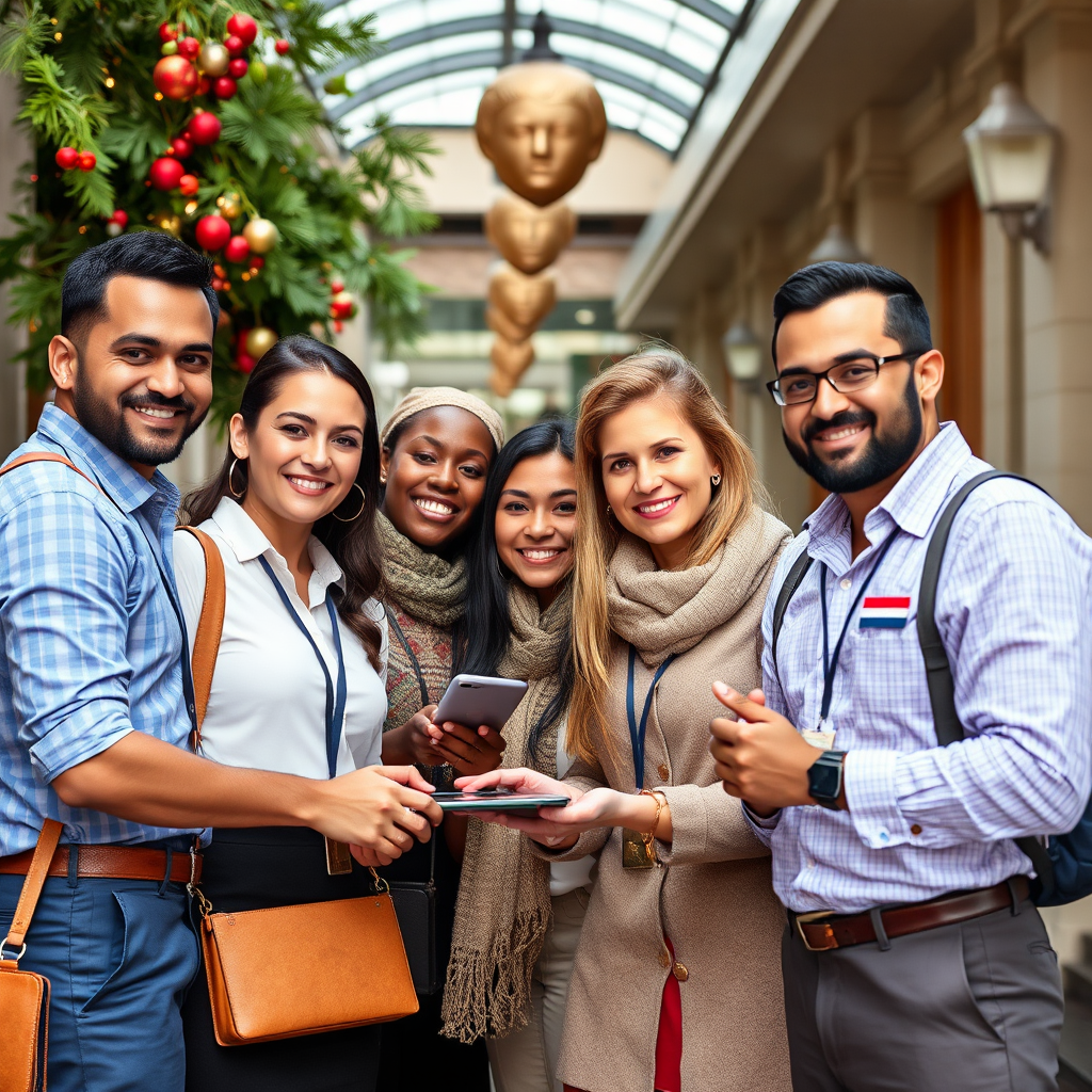 Diverse multilingual concierge team members from different countries providing personalized holiday assistance in multiple languages